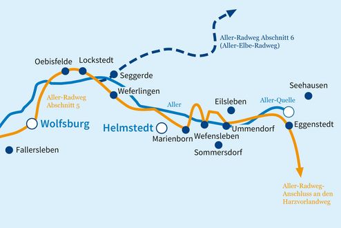 Karte der Etappe 5 des Aller-Radwegs - Oebisfelde bis Eggenstedt Karte der Etappe 5 des Aller-Radwegs - Oebisfelde bis Eggenstedt