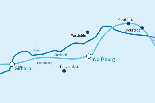 Karte der Etappe 4 des Aller-Radwegs - Gifhorn bis Oebisfelde Karte der Etappe 4 des Aller-Radwegs - Gifhorn bis Oebisfelde