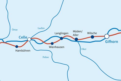Karte der Etappe 3 des Aller-Radwegs - Celle bis Gifhorn Karte der Etappe 3 des Aller-Radwegs - Celle bis Gifhorn